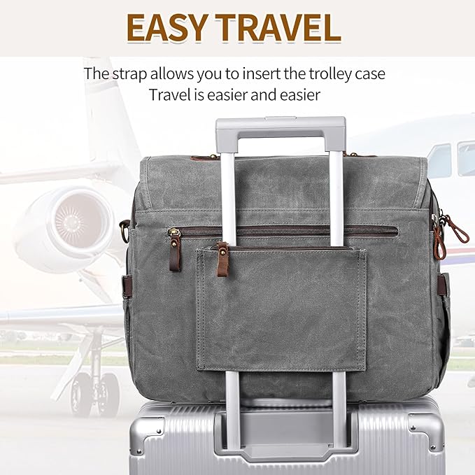 Messenger Bag for Men 15.6 Inch Vintage Canvas Genuine Leather Briefcase for Men Laptop Bag Satchel Shoulder Bag