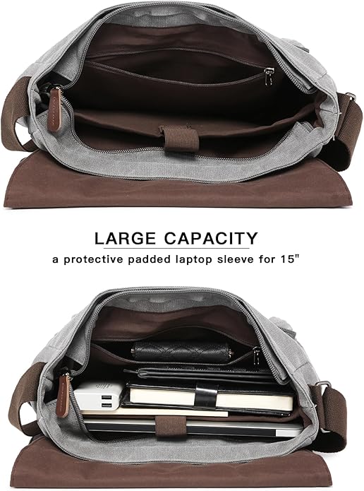 Large Vintage Canvas Messenger Shoulder Bag Travel Crossbody Purse Briefcase Business Bag for 15inch Laptop