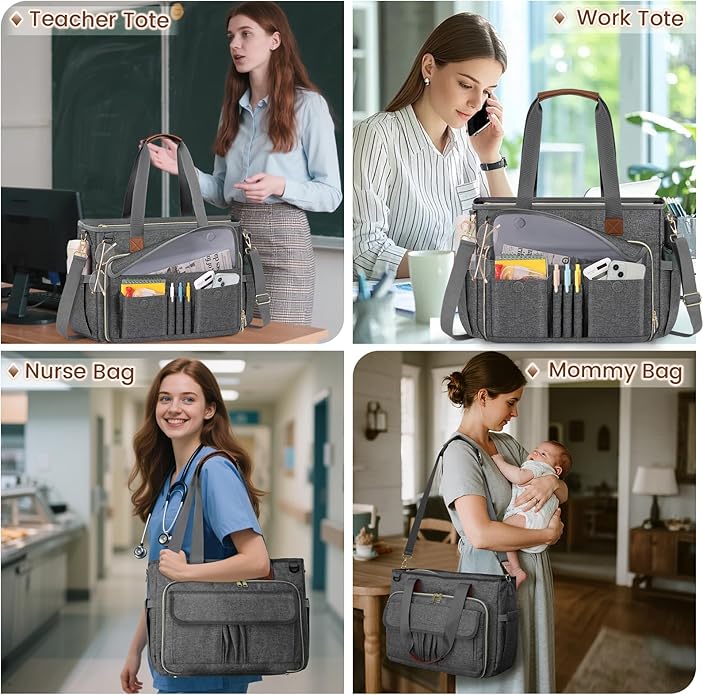 RAINSMORE Teacher Tote Bag 15.6 inch Laptop Bag for Women Work Bags Nurse Bag Lightweight Laptop Tote Computer Briefcase
