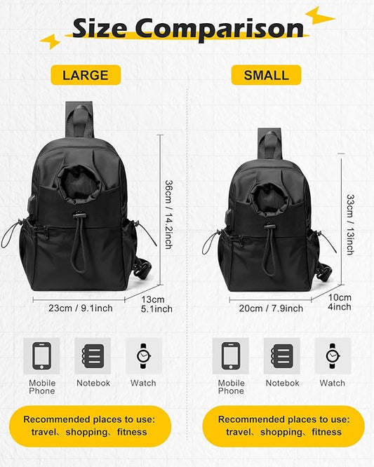 Large Black Sling Crossbody Bag for Men Women, Tactical Backpack Shoulder Daypack Mini Cross Body Motorcycle Chest Bags, Small One Strap Fanny Back Pack for Casual Travel Hiking Sport Gym