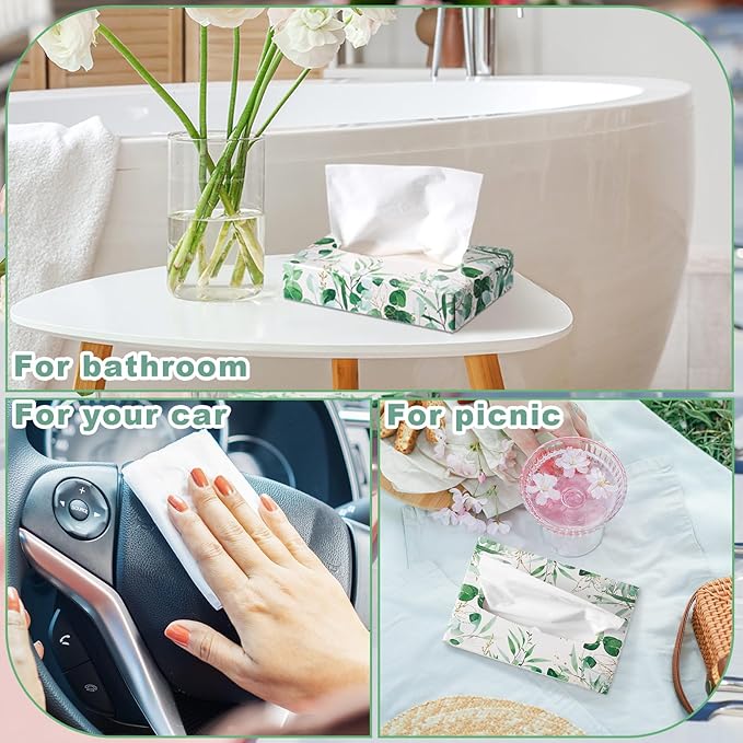 Yinder 24 Packs 960 Sheets Tissue Cube Car Facial Boxes Disposable Facial Travel Tissues Holder Soft Watercolor Boxes 2 Ply 40 Sheets for Wedding Household Car Kitchen Bathroom(Leaf)