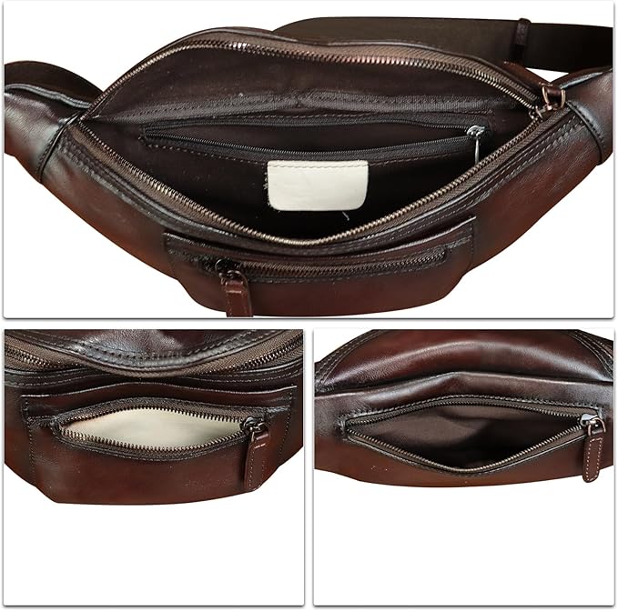 Genuine Leather Fanny Pack for Men and Women Vintage Handmade Leather Waist Bag Sling Bag Sling Backpack Purse Hip Crossbody Bag (Coffee)