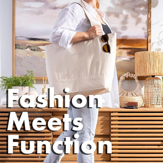 Carrywell |Not Made in China| 6 Pack Cotton Tote Bags, Reusable Grocery Shopping Bag, Durable 13oz Organic Cloth w/Handles