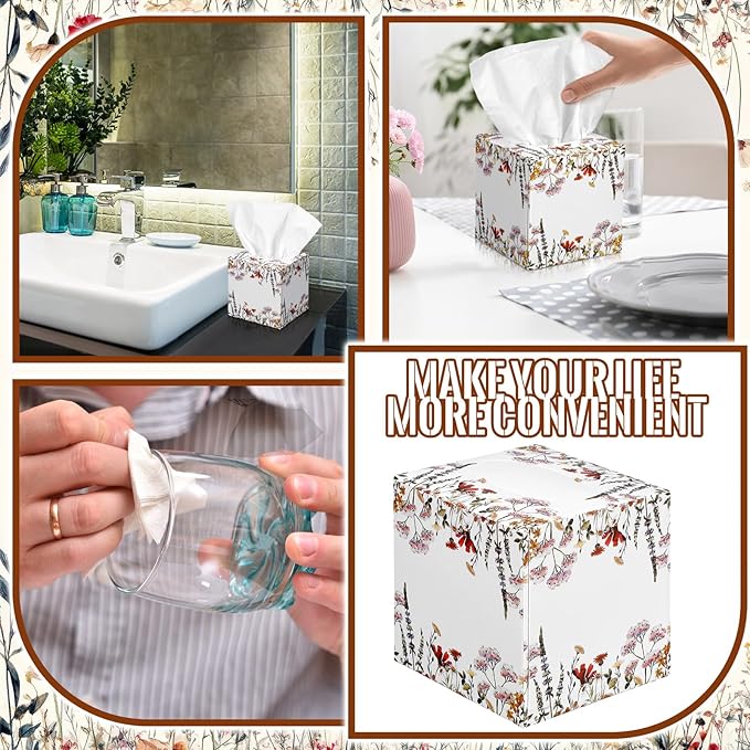12 Pack Fall Wildflowers Facial Tissues Cube Boxes 600 Sheets 3 Ply Autumn Small Floral Flower Square Face Tissues Bulk for Thanksgiving Day Car Bedroom Party Supplies