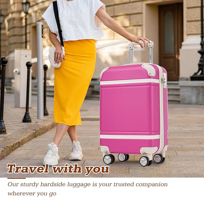 Merax Suitcase Set 28 inches Expandable Luggage with TSA Lock Spinner Wheels Hardshell Lightweight Vintage Luggage with Travel Bag,Pink