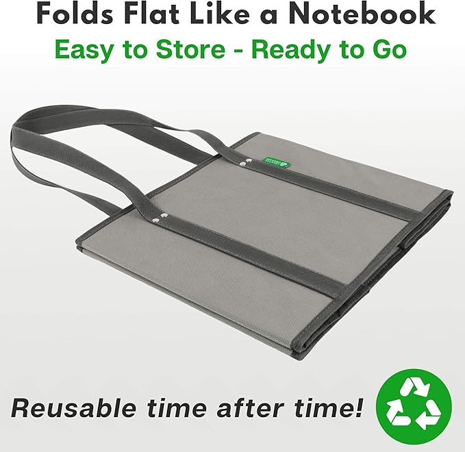 Creative Green Life Reusable Grocery Bags (3 Pack) – Heavy Duty Reusable Shopping Bags with Box Shape to Stand Up, Stay Open, Fold Flat – Large Tote Bags with Long Handles & Reinforced Bottom (Gray)