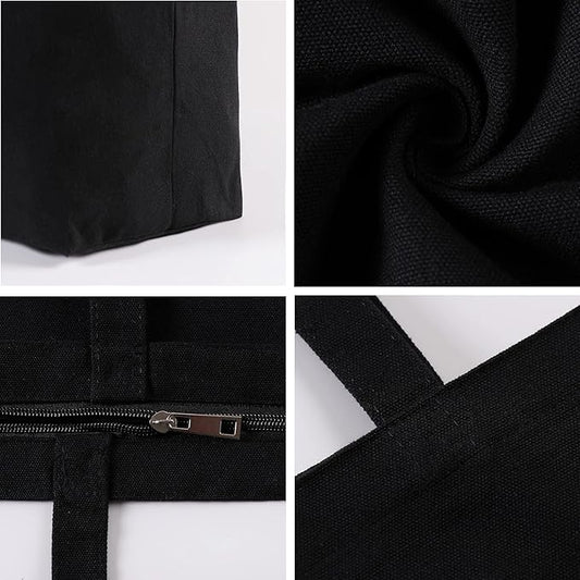 Koolmox Zippered Black Canvas Totes, 6-Pack 13.5x13.5'' Heavy Duty Natural Canvas Tote Bags with Handles, Reusable Grocery Bags for Crafting, Vinyl Print, Paint, Embroidery, Shopping, Book Bag