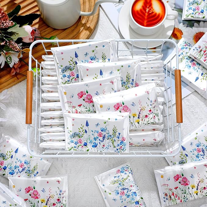 50 Pack Summer Floral Pocket Tissues Individual Packs Wildflower Wallet Facial Tissue Travel Bulk 3 Ply Flower Pocket Packets for Summer Wedding Party Supplies