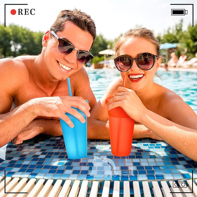 Honeydak 30 Pack Tumbler with Straw and Lid Bulk Glitter Plastic Cups Water Bottle Iced Coffee Travel Mug Reusable Party Favor Cups for Birthdays travel 24-27 oz (Elegant Color)