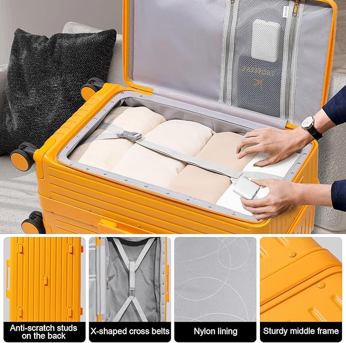 Joyway Hardshell 24 inch luggage with spinner wheels, Lightweight Hardside large checked withTSA Lock (Orange, Checked Luggage-24 Inch)