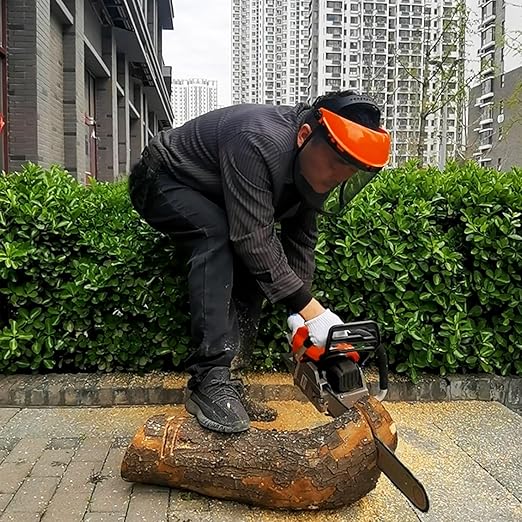 Safety Mask with Mesh Visor for Chainsaw Trimmer Pole Pruners, Protective Mask and Mesh Mask for Face Protection (Orang)