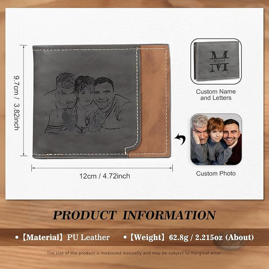 Personalized Photo Wallet for Men – Custom Leather Wallet with Name, Gift for Dad, Husband, Grandpa, Father’s Day, Birthday, Anniversary, Christmas Gift (Style D)