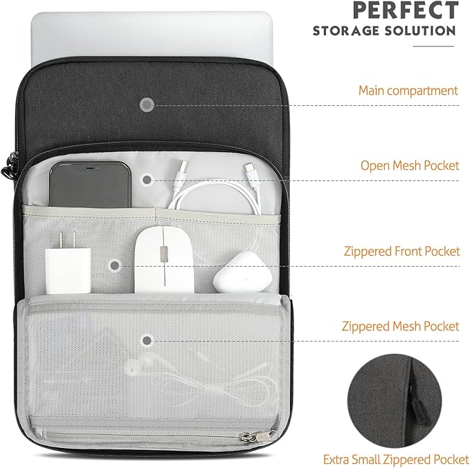 MoKo 12.9 Inch Tablet Sleeve Bag Carrying Case with Pockets Fits 13 Inch New iPad Pro M4 & Air M2 2024, iPad Pro 12.9 M2&M1, Surface Laptop Go 12.4", Galaxy Tab S8+/S9+ 12.4", Black & Gray