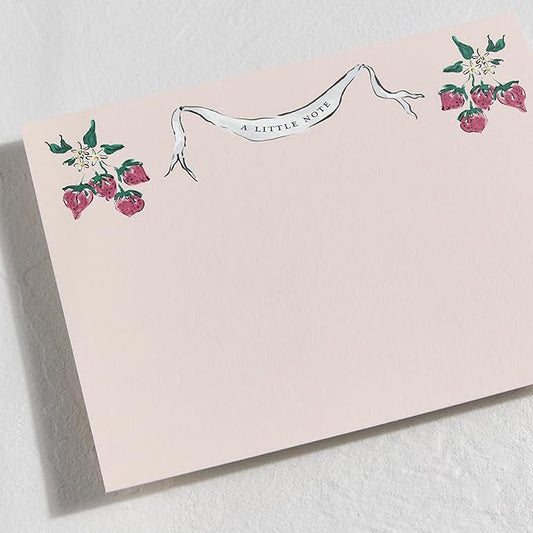 Minted Strawberry Queen Stationery Set, Set of 10, Flat Note Cards & Envelopes for Invitiations and Handwritten Thank You Messages, Strawberries & Vintage Banner, Gifts for Women, Luxurious Paper