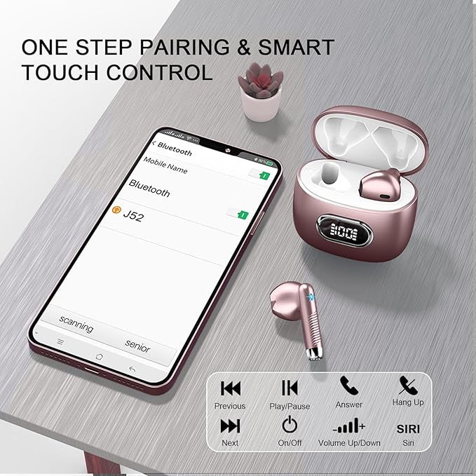 Language Translator Earbuds Real Time, AI Translation Earbuds Real Time with 164 Languages & 5 Modes, 3-in-1 Bluetooth 5.4 Translator Device, 42H Translatior Headphones Business, Learning, Rose Gold