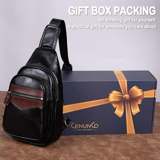 Genuine Leather Sling Bag for Men and Women Crossbody Shoulder Bag Sling Backpack Chest Purse Carry on Casual Daypack