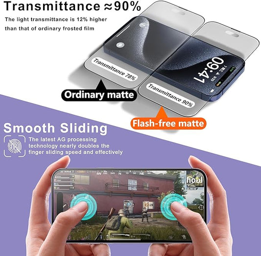CHISHA 2-Pack Matte Screen Protector for iPhone 15 Pro 6.1-Inch, Auto Dust Removal, No Bubbles, High Definition Clear, Easy Installation