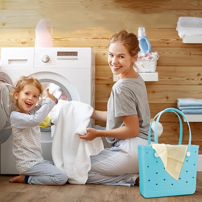 X-Large Waterproof Sandproof Rubber Beach Tote Bag with Zipper Pocket and Phone Kickstand Cup