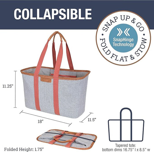 CleverMade EcoBasket Reusable Grocery Tote - Collapsible Storage Shopping Organizer - Heavy Duty Utility Bag Home