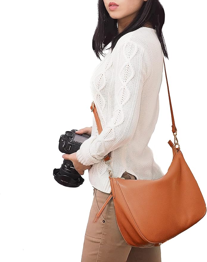Meliae Camera Bag for Women, DSLR Mirrorless Camera Purse, Leather Shoulder Crossbody Hobo Travel Tote