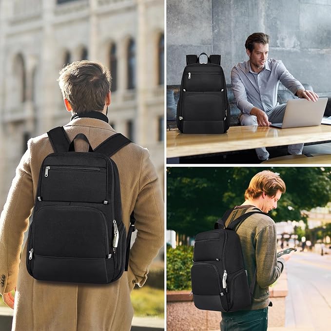 Laptop Backpack for Men & Women - USB Charging Port Water Resistant Anti Theft College High School Work Backpacks 30L Fits 15.6 Inch Laptop (Black, Large)