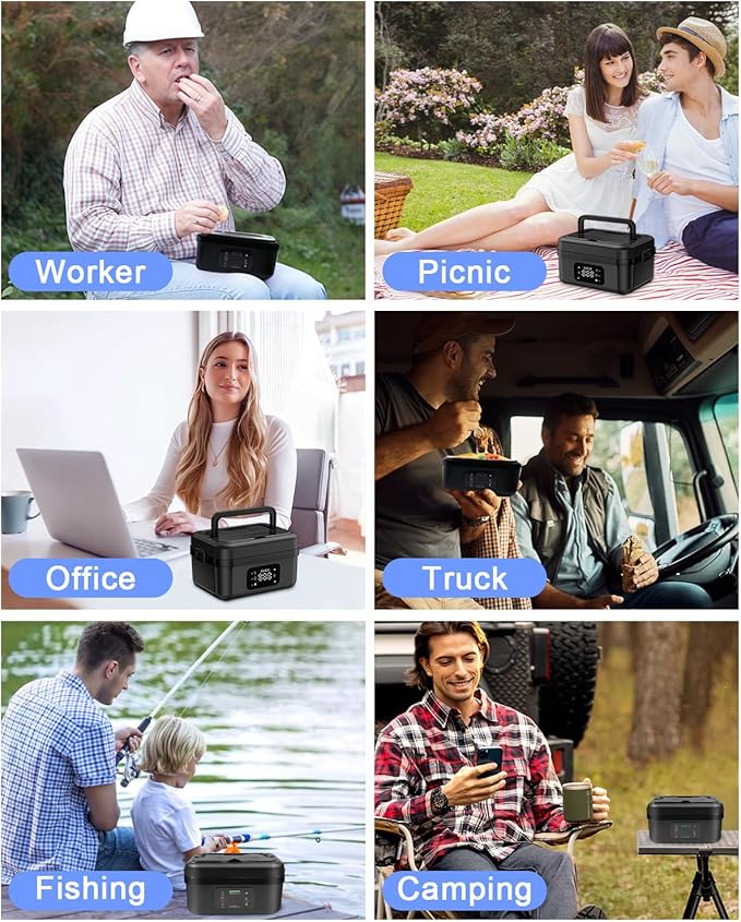 Cordless Electric Lunch Box for Adults,16000mAh Self-Heating Food Warmer with 1L/4.2 Cups Leak-Proof Container,Rechargeable Portable Heated Lunch Box for Office,Travel, Car, Picnic&Outdoor