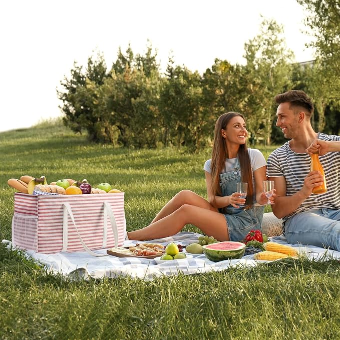 Lifewit Extra Large Tote Bag, Reusable Grocery Bags with Metal Wire Frame and Handles, Standing Utility Foldable Shopping Bags for Storage, Picnics, Beach, Pool, Laundry, Car 2 Packs 46L Gray and Pink