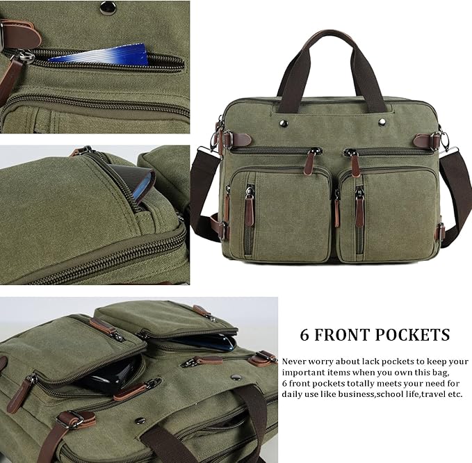 3 in 1 Convertible Laptop Backpack, 17.3 inch Messenger Bag for Men, Work Briefcase Travel Computer Bag for Men Women (Green, 17.3 Inch)