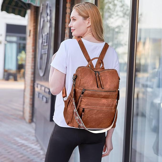 Dora & Liz Womens Backpack Purse Leather Fashion Travel Backpack Purse for Women Designer Ladies Shoulder Bags with Wristlet