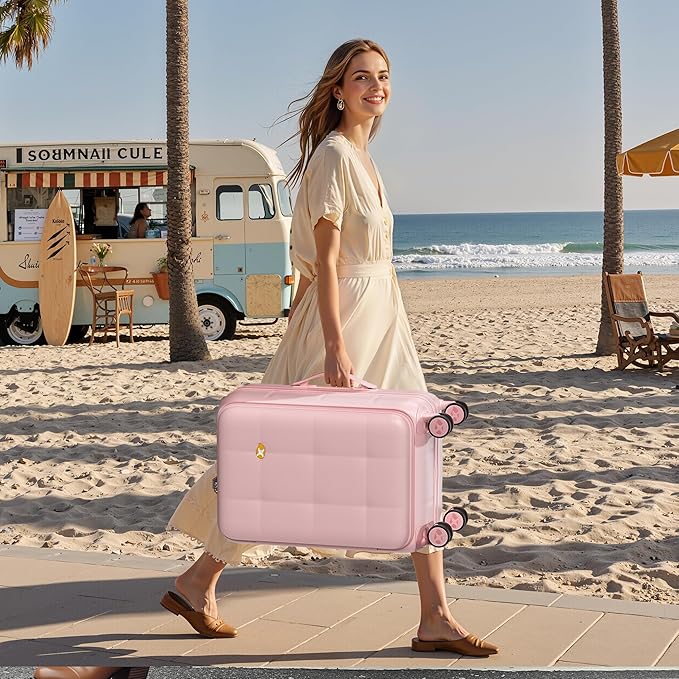 MGB 20 Inch Expandable Carry On Luggage with Wheels PC Hard Shell Suitcase Top Opening Travel Luggage Suitcases for Woman Men Gifts (Pink)