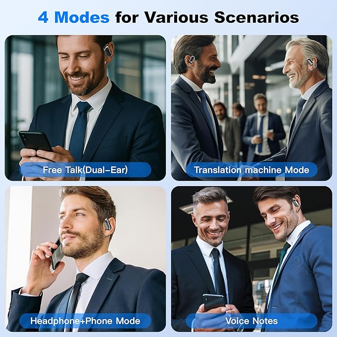 AI Language Translation Earbuds, 3-in-1 AI Wireless Translator Earbuds Real Time Translating Earbud for 144 Languages, HF Sound, Bluetooth 5.4 Headphones for Travel Sport Business (Black)