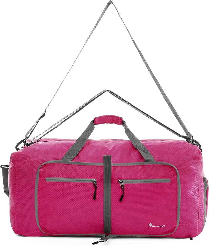 Dimayar Travel Duffle Bag for Men Women - Foldable Duffel Bag with Shoes Compartment - Overnight Bags Waterproof & Tear Resistant(65L,Fuchsine)