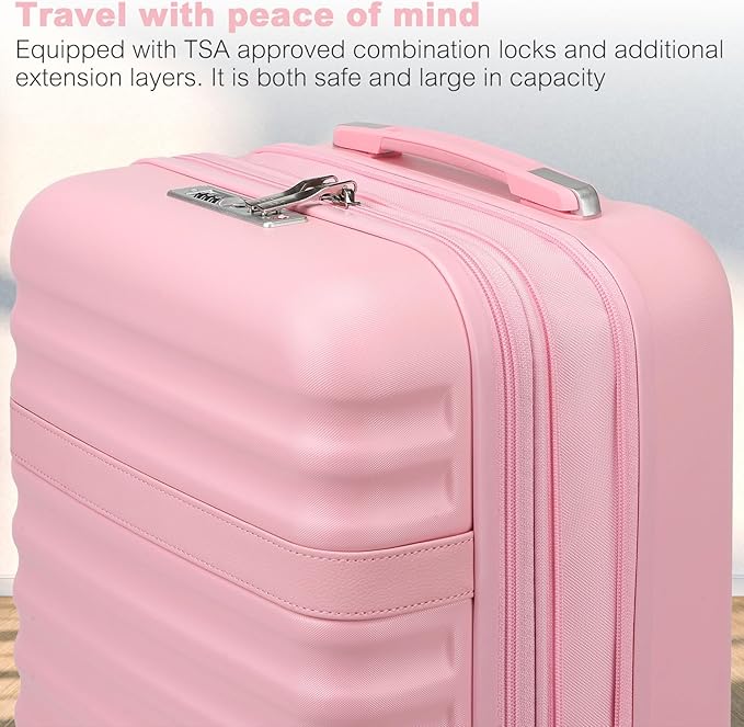 Kono Medium Checked Luggage 24 Inch Expandable With Spinner Wheels, TSA Lock, ABS+PC Lightweight Travel Suitcase Larger And Lighter Capacity, Pink