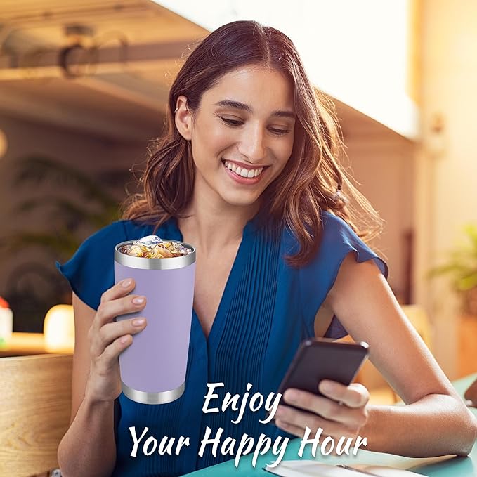 20 oz Tumblers Bulk Stainless Steel Tumbler with Lid Double Wall Vacuum Insulated Coffee Mug 20oz Powder Coated Cup for Hot and Cold Drinks, Purple, 6 pack