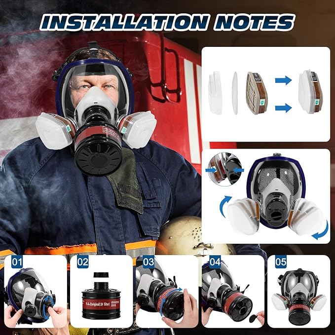 Gas Masks Survival Nuclear and Chemical - Reusable Full Face Respirator Gas Mask with Activated Carbon Filter