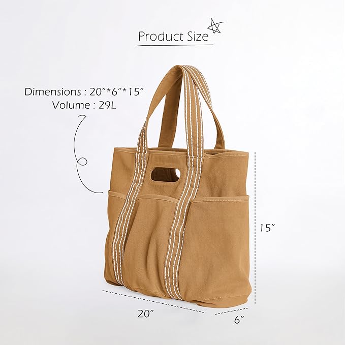 ODODOS 29L Oversized Canvas Tote Bag Large Capacity Open Top Shoulder Bags for Gym Workout Shopping Beach Travel