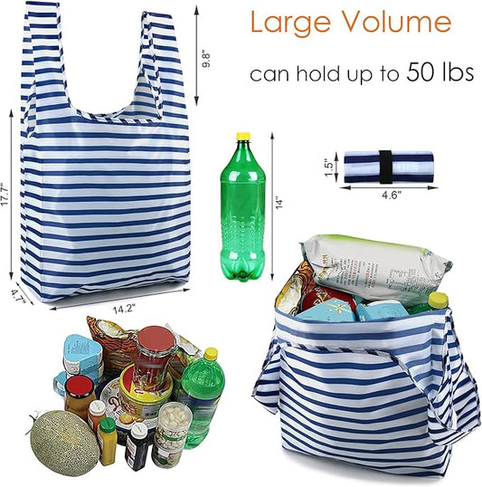 BeeGreen Reusable Foldable Shopping Totes with Handles,12 Pack Heavy Duty Polyester Fabric Geometry Grocery Bags, Large Fashion Reusable Bags for Travel & Groceries, Washable Cloth Bag Bulk