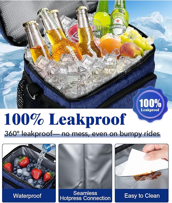 Insulated Lunch Bag for Men & Women - Leakproof Lunch Box Soft Cooler Tote, Adjustable Strap, Reusable Lunch Box for Work Office Picnic Beach Travel-Navy Blue