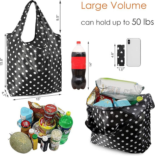 BeeGreen Geometry Reusable Grocery Bags Bulk 6 Packs X-Large, Reusable Shopping Bags Foldable for Groceries, Vegetables, Fruits Watertight Bulk Tote Bags Washable For Women and Men