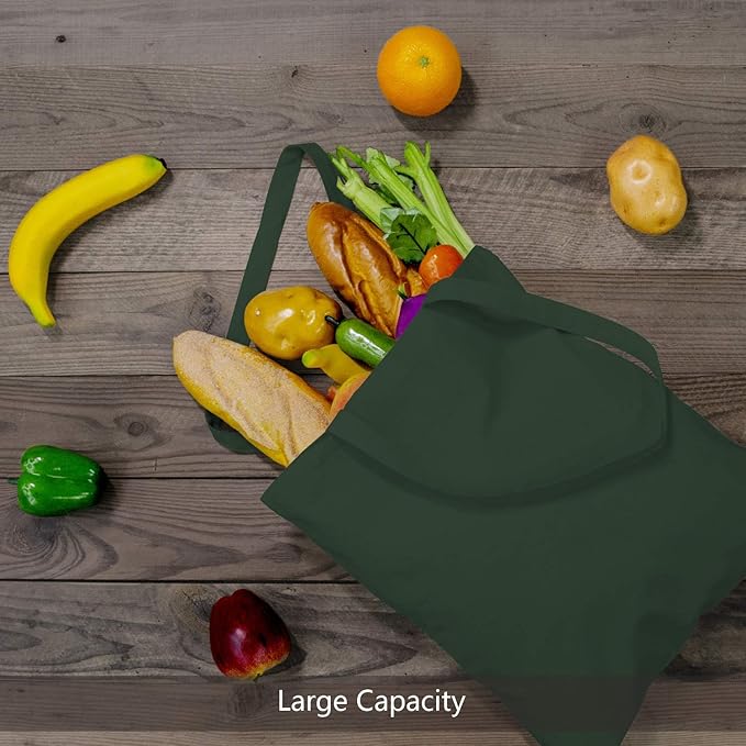 TOPDesign 24-Pack Economical 16"x15" Green Black Cotton Tote Bag, Lightweight Medium Reusable Grocery Shopping Cloth Bags, Suitable for DIY, Advertising, Promotion, Gift, Activity