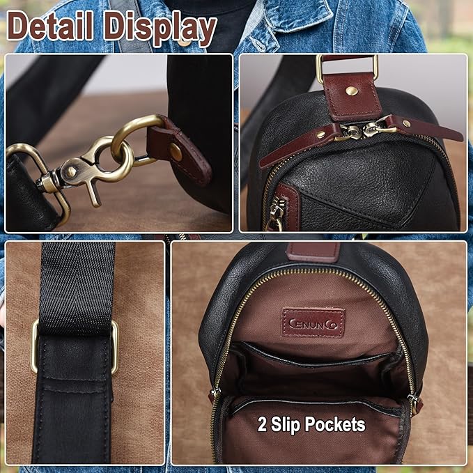 Genuine Leather Sling Bag for Men and Women Crossbody Shoulder Bag Sling Backpack Chest Purse Carry on Daypack