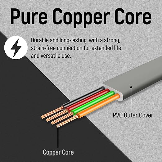 Uvital Phone Extension Line, 100 FT Grey Long Telephone Extension Line Cord Cable Wire,RJ11 6P4C Phone Cord for Landline/Fax Machine/Home/Office