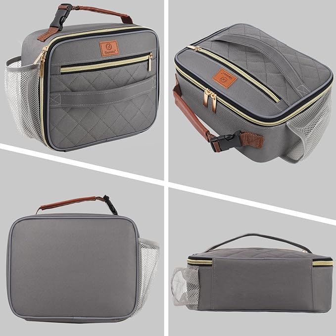 Genteen Lunch Box for Men Women Adults Kids - Insulated Small LunchBox Reusable, Zip Closure & Buckle Handle, Portable Cooler for Work, School, Travel (Gray)