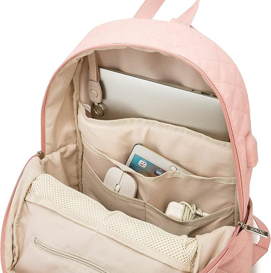 Kinmac Laptop Backpack with Massage Cushion Straps and USB Charging Port for Laptop Up to 15.6 Inch Men Women Travel Outdoor Backpack (Pink)