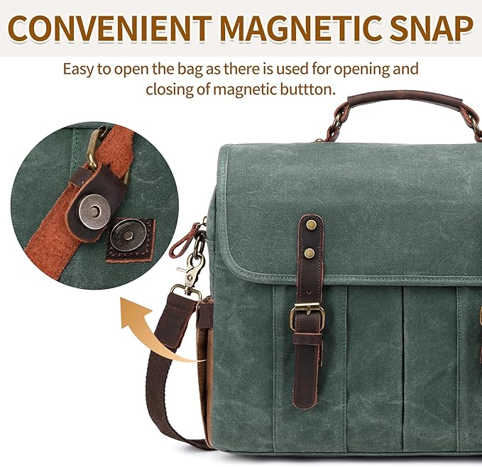 Messenger Bag for Men 15.6 Inch Vintage Canvas Genuine Leather Briefcase for Men Laptop Bag Satchel Shoulder Bag