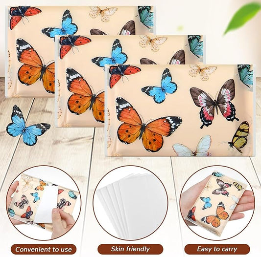 Geyee 50 Packs Facial Tissue Travel Packs Disposable Pocket Tissues for Wedding Guest Travel School Purse Home Supplies, 500 Sheets 3 Ply(Retro Butterfly)