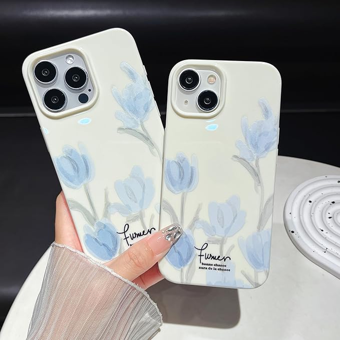 Artistic Blue Tulip Flower Soft Designed for iPhone Case (Beige,for iPhone 12)