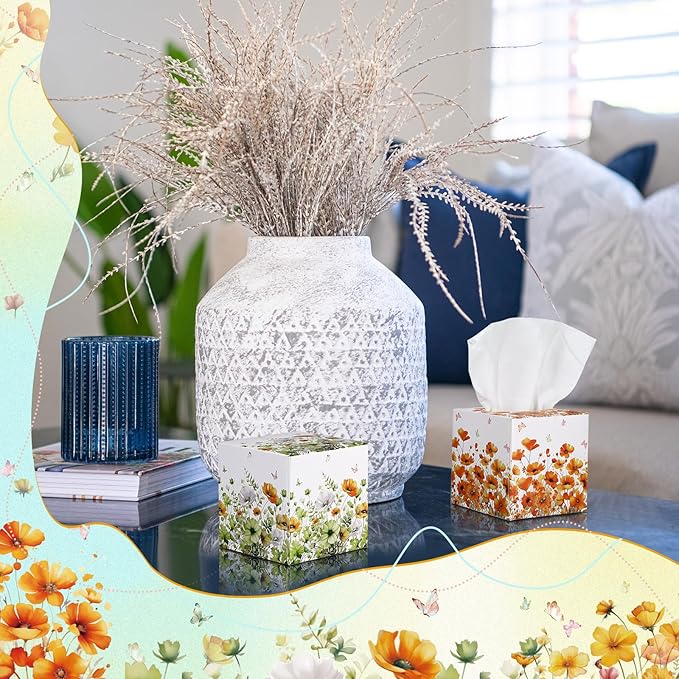 12 Pack Summer Flower Floral Facial Tissues Cube Boxes 600 Sheets 3 Ply Small Wildflower Face Tissues Bulk for Summer Car Bedroom Supplies