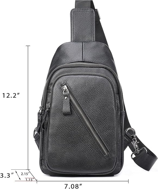 LUKZIJAES Genuine Leather Sling Bag for Men