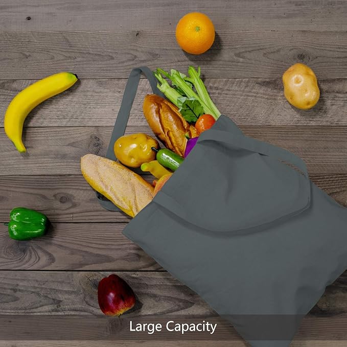 TOPDesign 24-Pack Economical 16"x15" Grey Cotton Tote Bag, Lightweight Medium Reusable Grocery Shopping Cloth Bags, Suitable for DIY, Advertising, Promotion, Gift, Activity